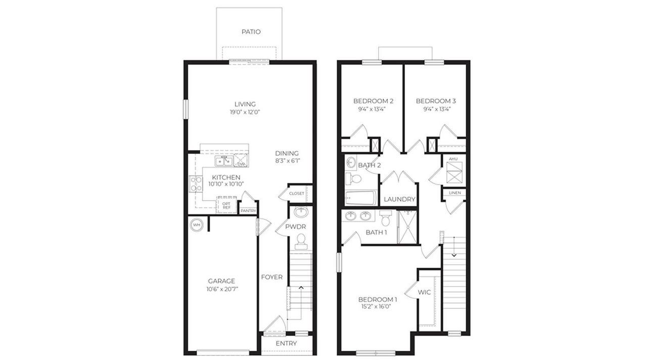 2D floor plan layout of this home in Horse Creek at Crosswinds Townhomes, Davenport, FL (Image 2).