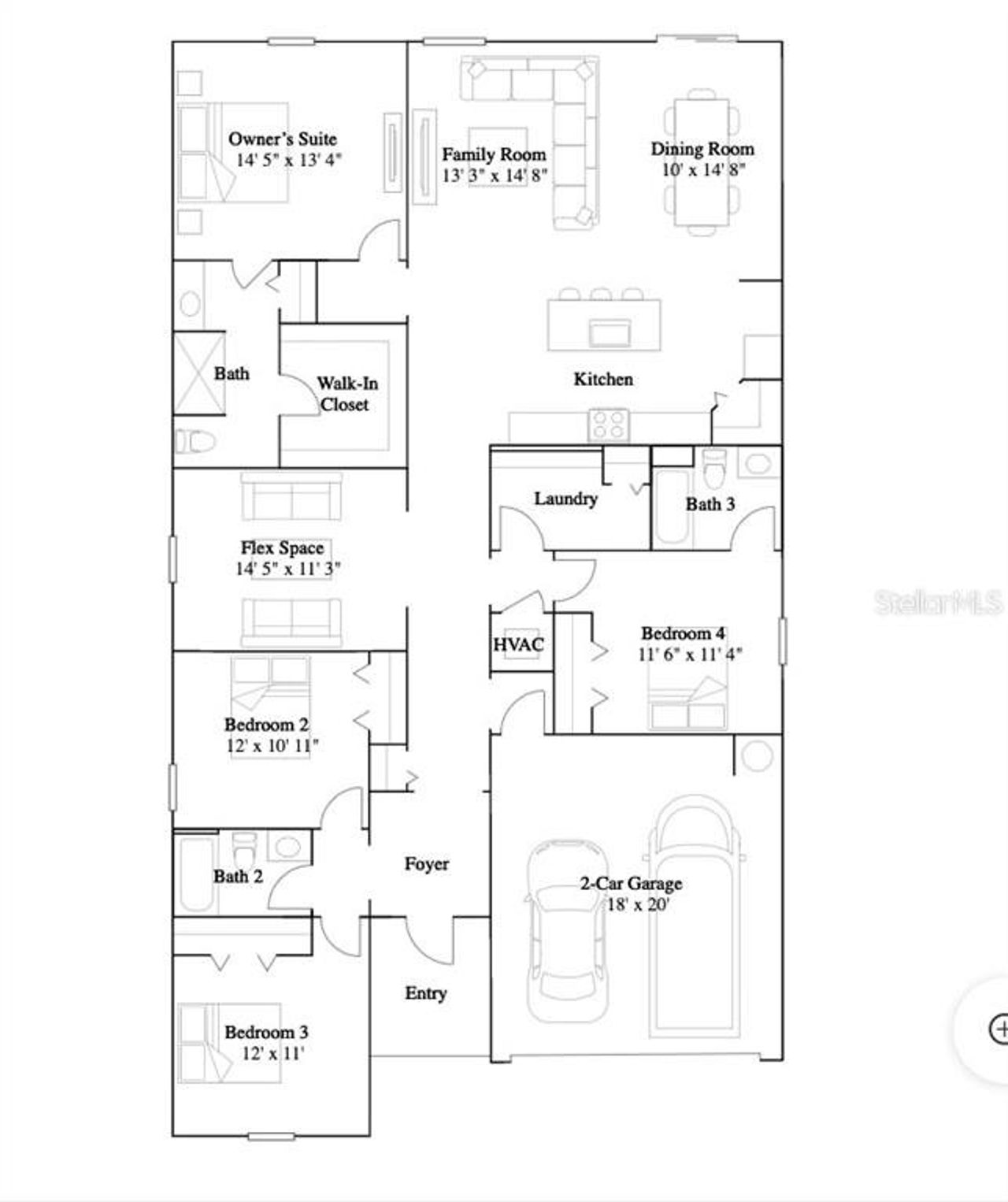 2D floor plan layout of this home in Tara Forest East, Alachua, FL (Image 2).