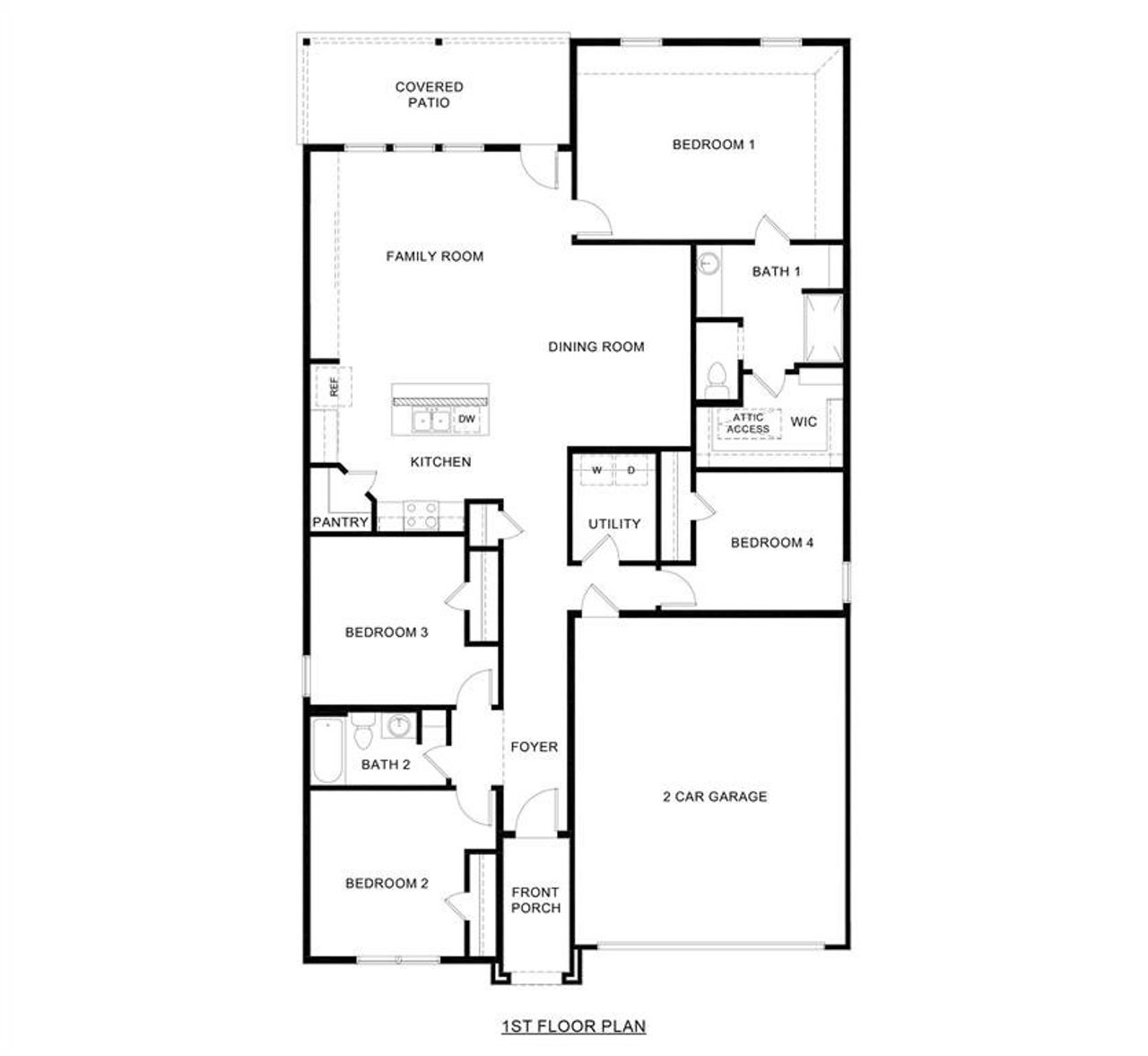 2D floor plan layout of this home in Windrose, Pilot Point, TX (Image 2).