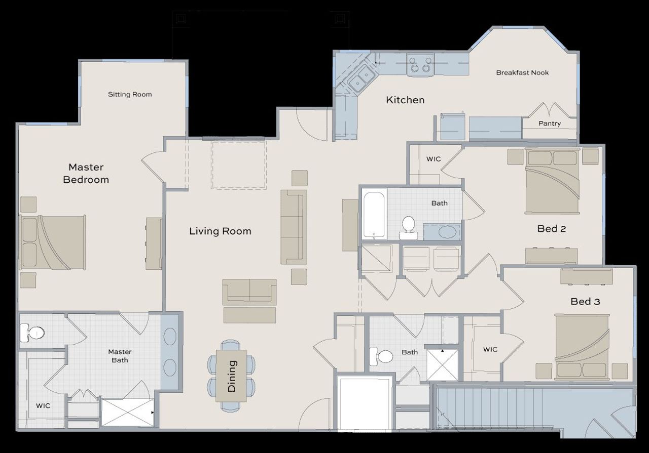 2D floor plan layout for the The Huger by New Leaf Builders in Middleborough Condos at Shadowmoss, Charleston, SC (Image 2).