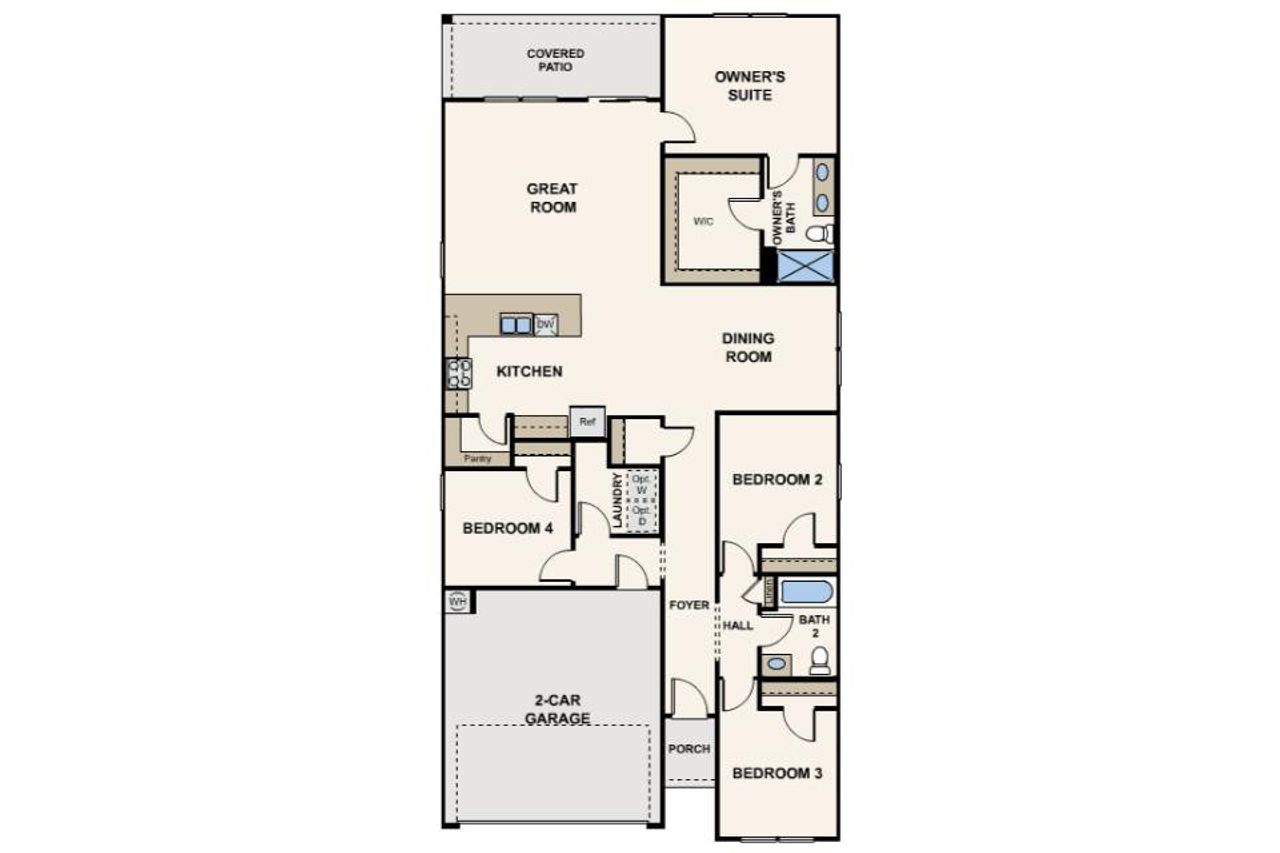 2D floor plan layout of this home in Rincon Grove at Rocking K, Vail, AZ (Image 2).