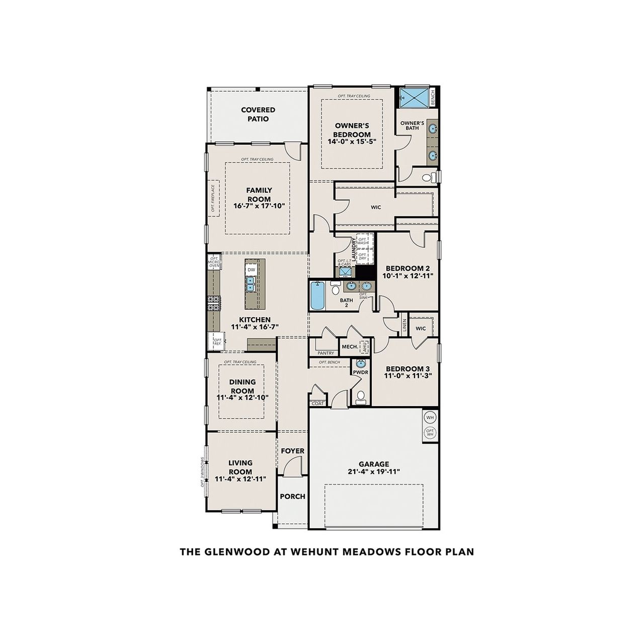 2D floor plan layout for the The Glenwood D by Davidson Homes LLC in Wehunt Meadows, Hoschton, GA (Image 2).