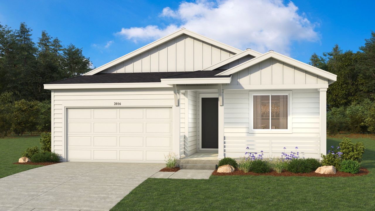 Representative exterior photo of a completed home built from the Charleston by DRB Homes in Trevenna, Windsor, CO (Image 2). Representative exterior photo of a completed home built from the Charleston by DRB Homes in Trevenna, Windsor, CO (Image 2).