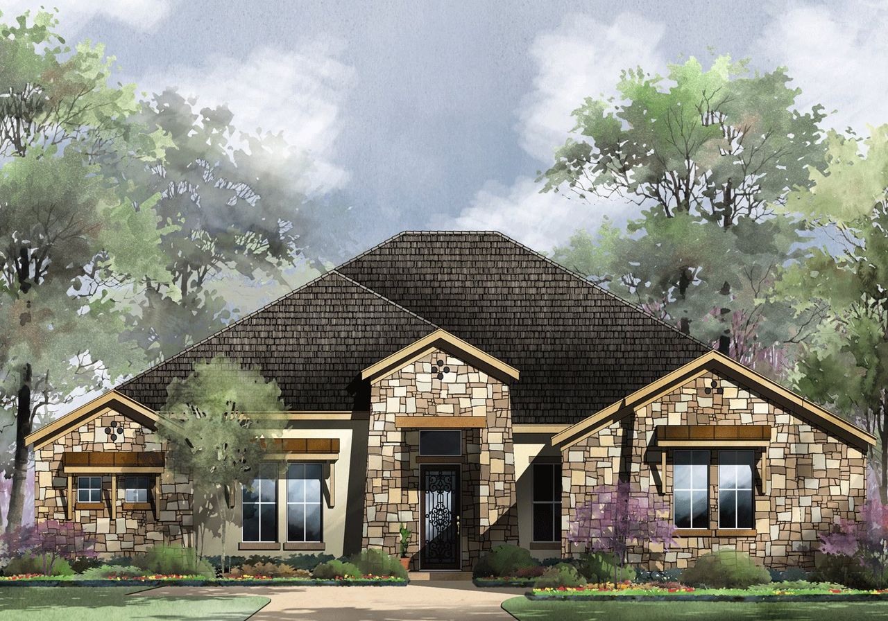 Representative exterior photo of a completed home built from the Calais by Sitterle Homes in Highland Estates, San Antonio, TX (Image 2). Representative exterior photo of a completed home built from the Calais by Sitterle Homes in Highland Estates, San Antonio, TX (Image 2).