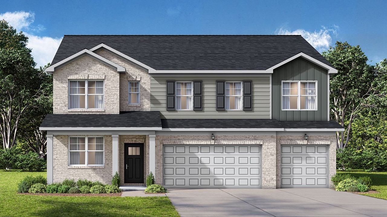 Representative exterior photo of a completed home built from the Emerson by D.R. Horton in Evergreen Crossing, Locust Grove, GA (Image 2).