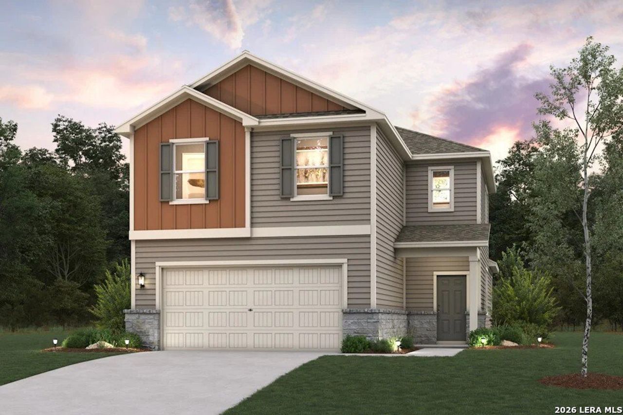 Front exterior of a new home in Park Place, New Braunfels, TX, highlighting curb appeal (Image 2).