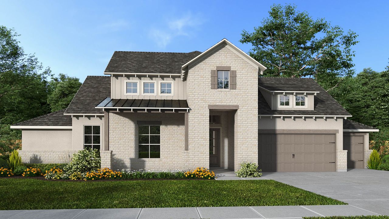 Representative exterior photo of a completed home built from the 3497B by Perry Homes in Fulshear Lakes, Fulshear, TX (Image 2).