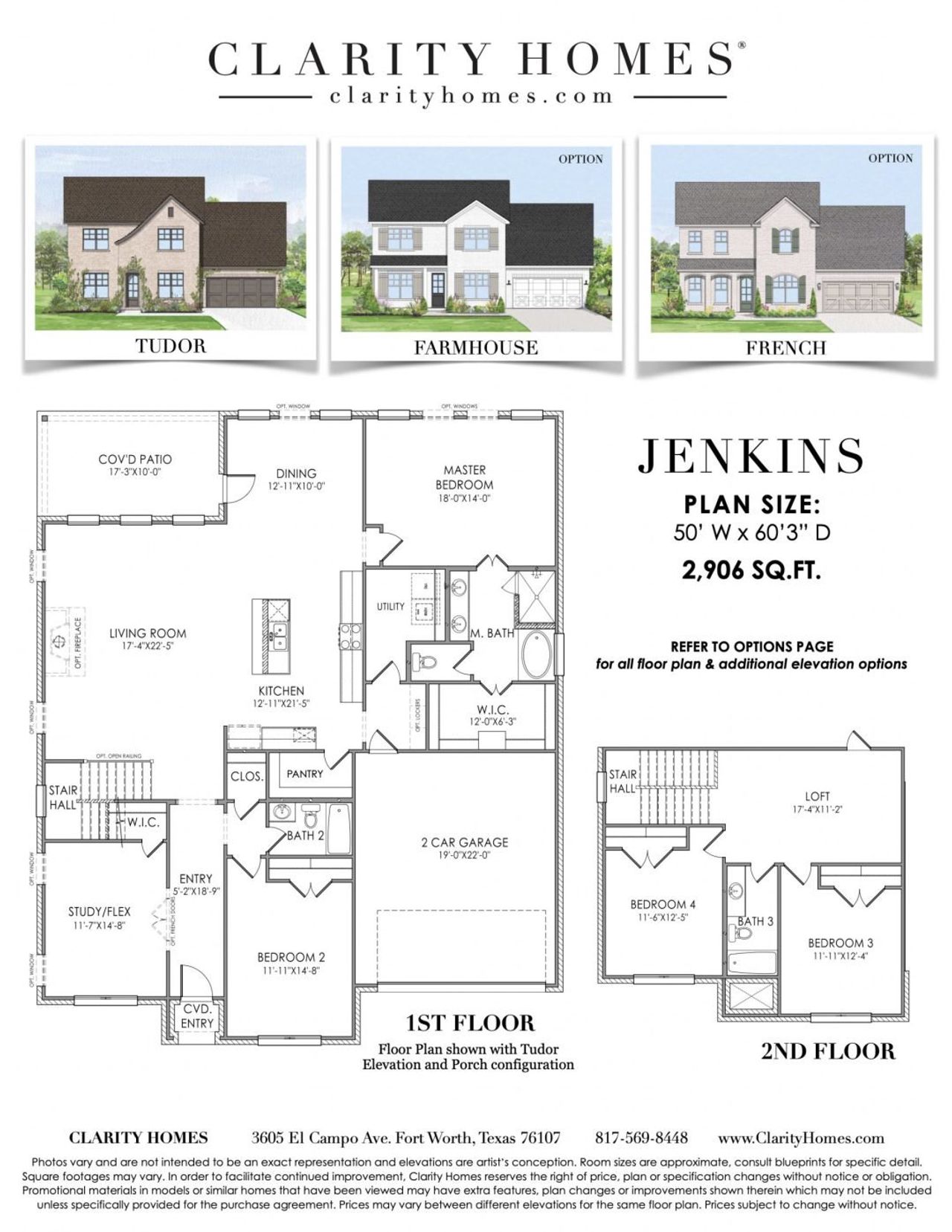 2D floor plan layout for the Jenkins by Clarity Homes in The Lakes At Park Of Aledo, Aledo, TX (Image 2).