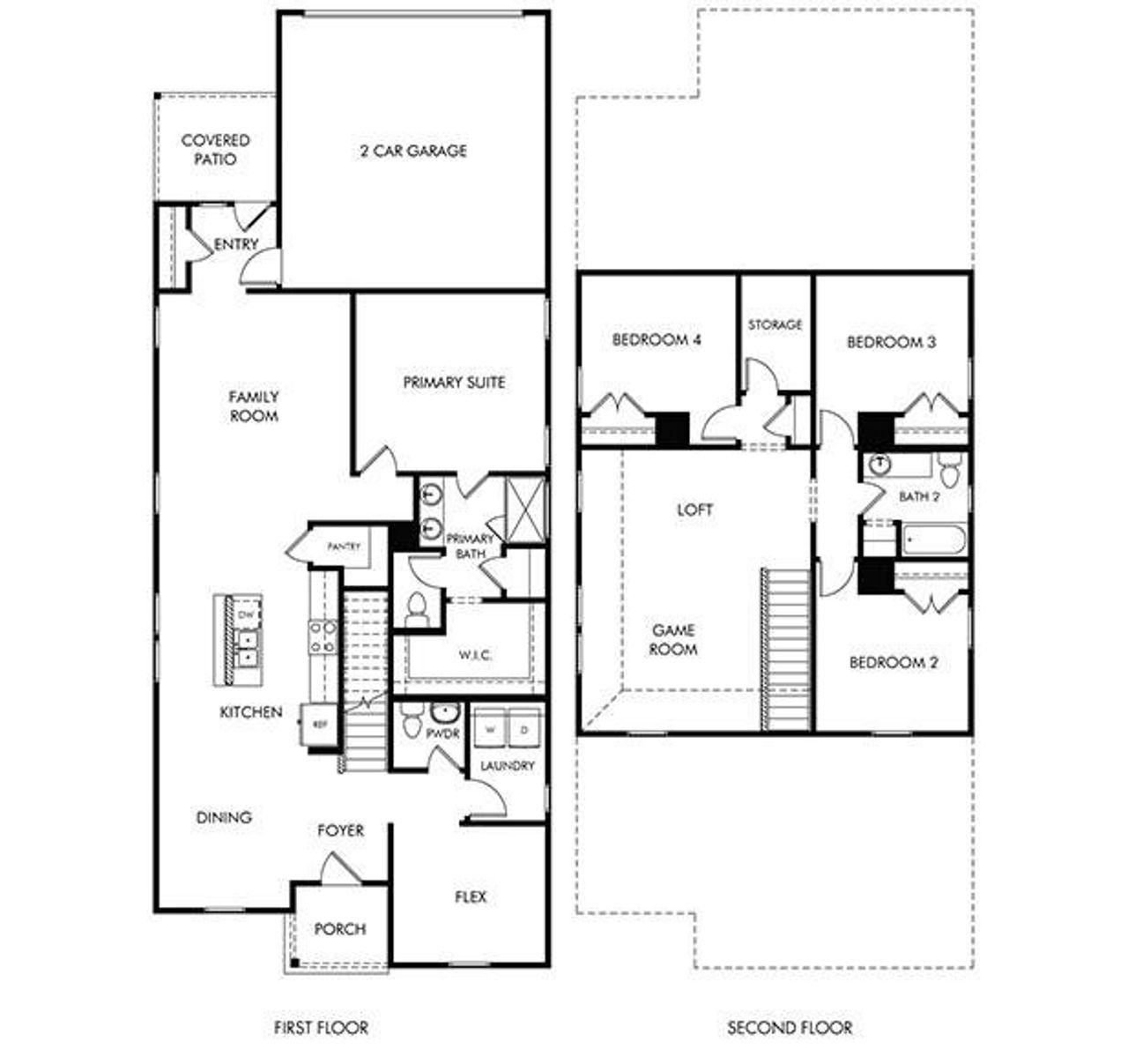 2D floor plan layout of this home in Cibolo Hills West - Spring Series, Fort Worth, TX (Image 2).