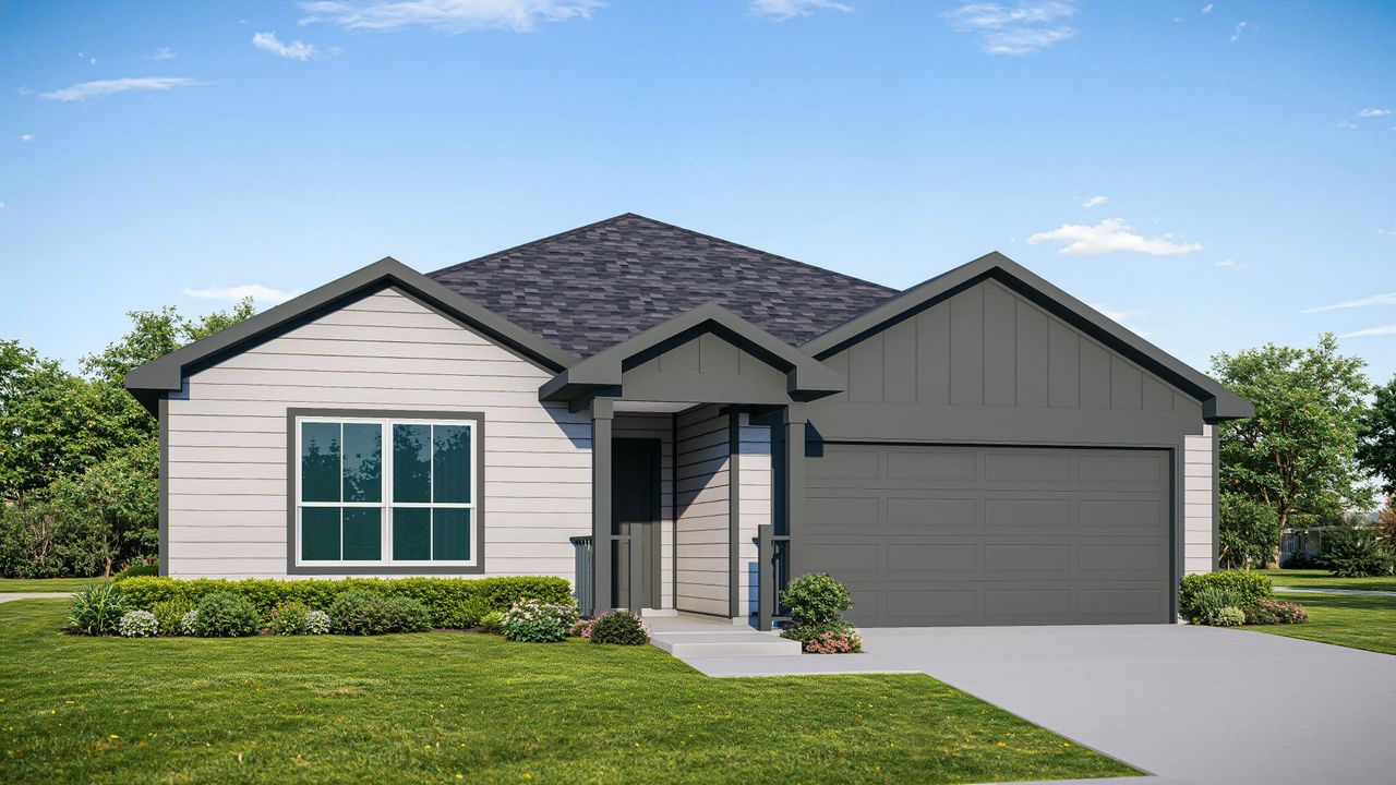 Representative exterior photo of a completed home built from the Avalon by DRB Homes in Spring Creek, Taylor, TX (Image 2).
