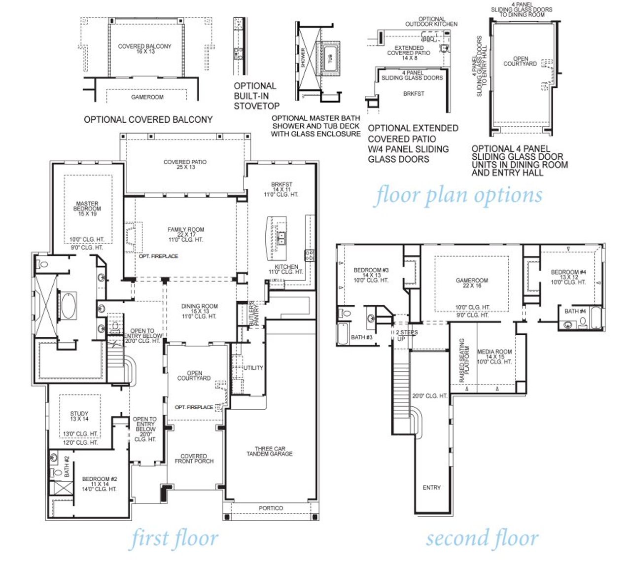 2D floor plan layout for the Amherst 4549 by J. Patrick Homes in Colton, Montgomery, TX (Image 2).