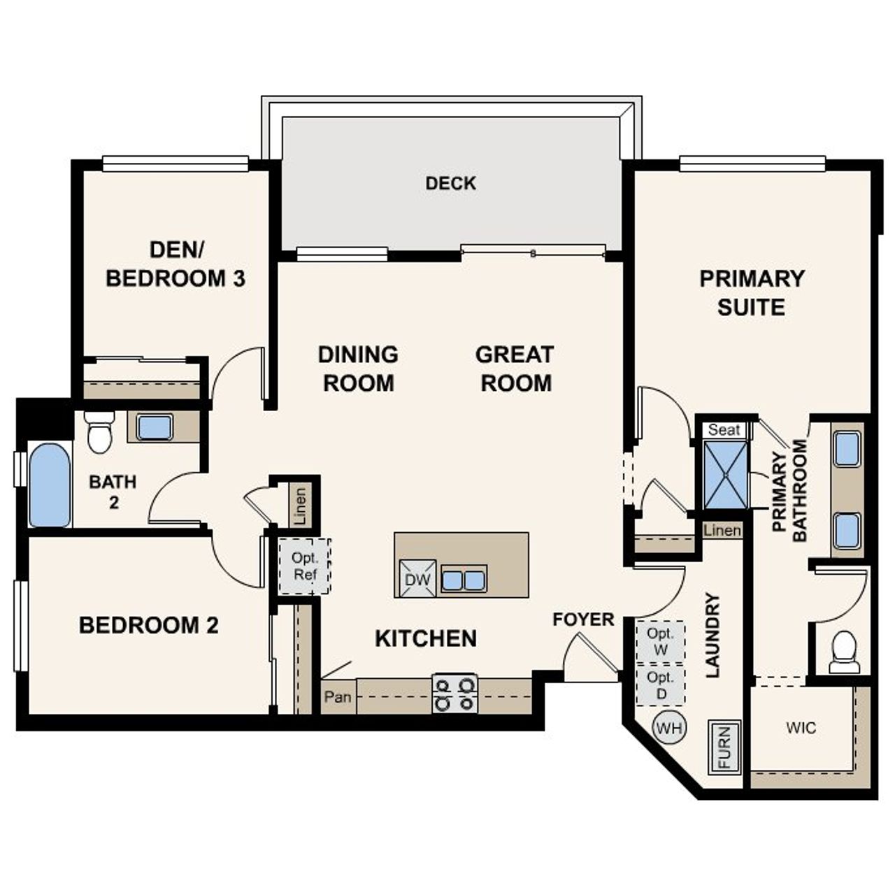 2D floor plan layout of this home in Grand Vue at Interlocken, Broomfield, CO (Image 2).