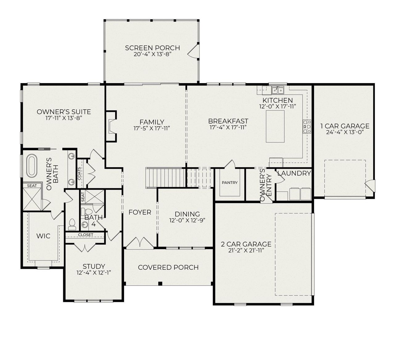 2D floor plan layout for the Shelby Modern Farmhouse by Homes by Dickerson in Corbett Landing, Pittsboro, NC (Image 2).