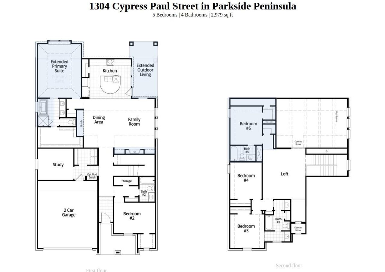 2D floor plan layout of this home in Parkside Peninsula, Georgetown, TX (Image 2).