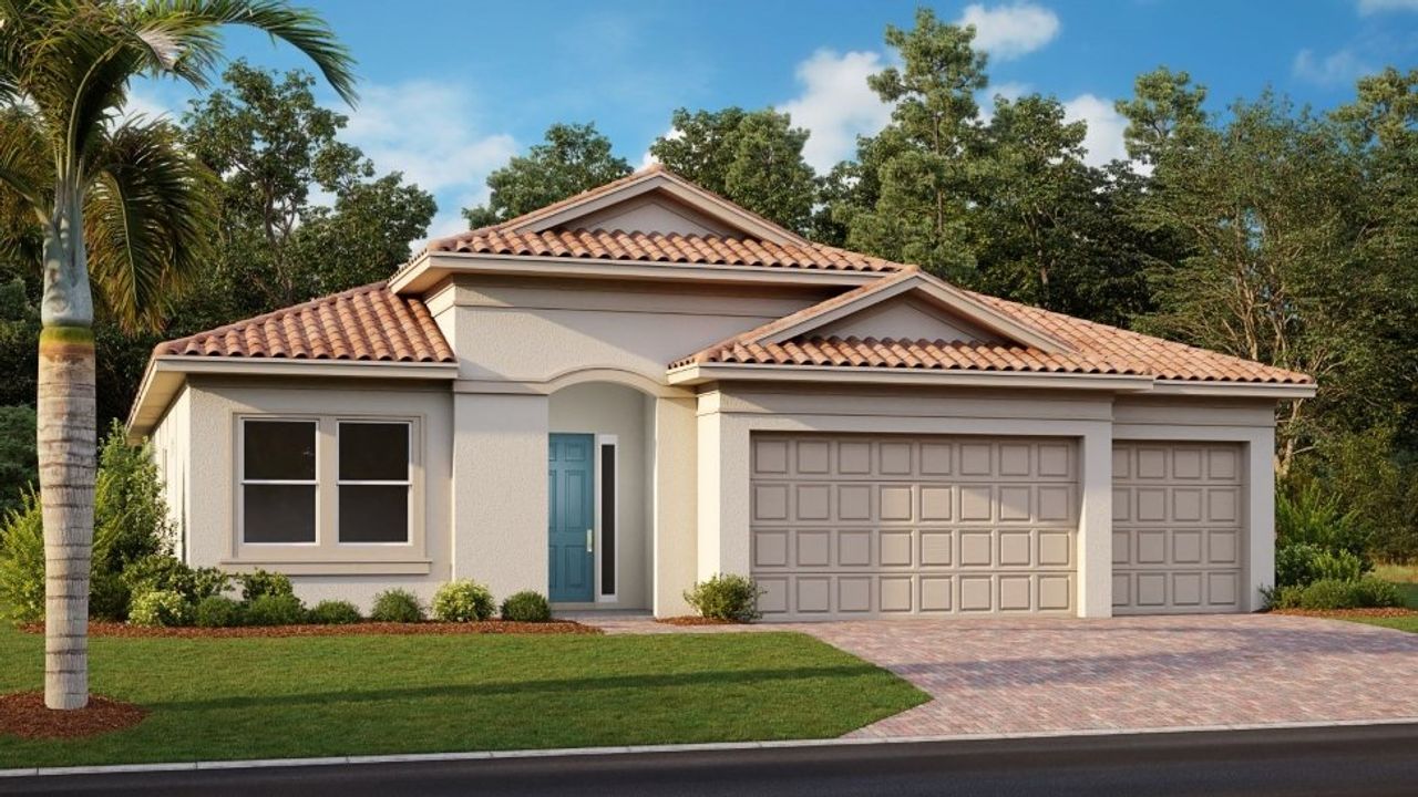 Representative exterior photo of a completed home built from the WHEATON by D.R. Horton in Cove at West Port - Express, Port Charlotte, FL (Image 2).