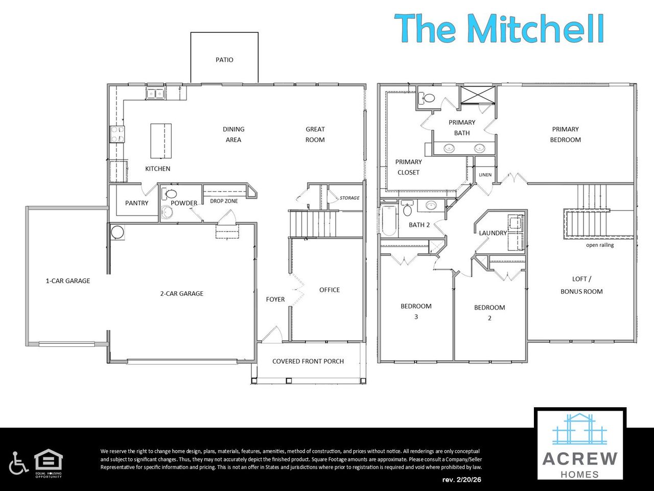 2D floor plan layout for the Mitchell by Acrew Homes in Dixon Grove, Grimesland, NC (Image 2).
