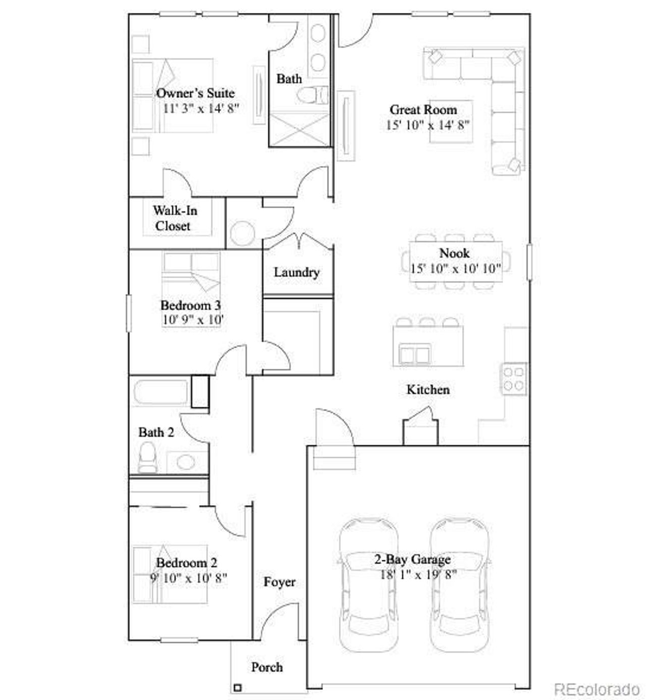 2D floor plan layout of this home in Prairie Song, Windsor, CO (Image 2).