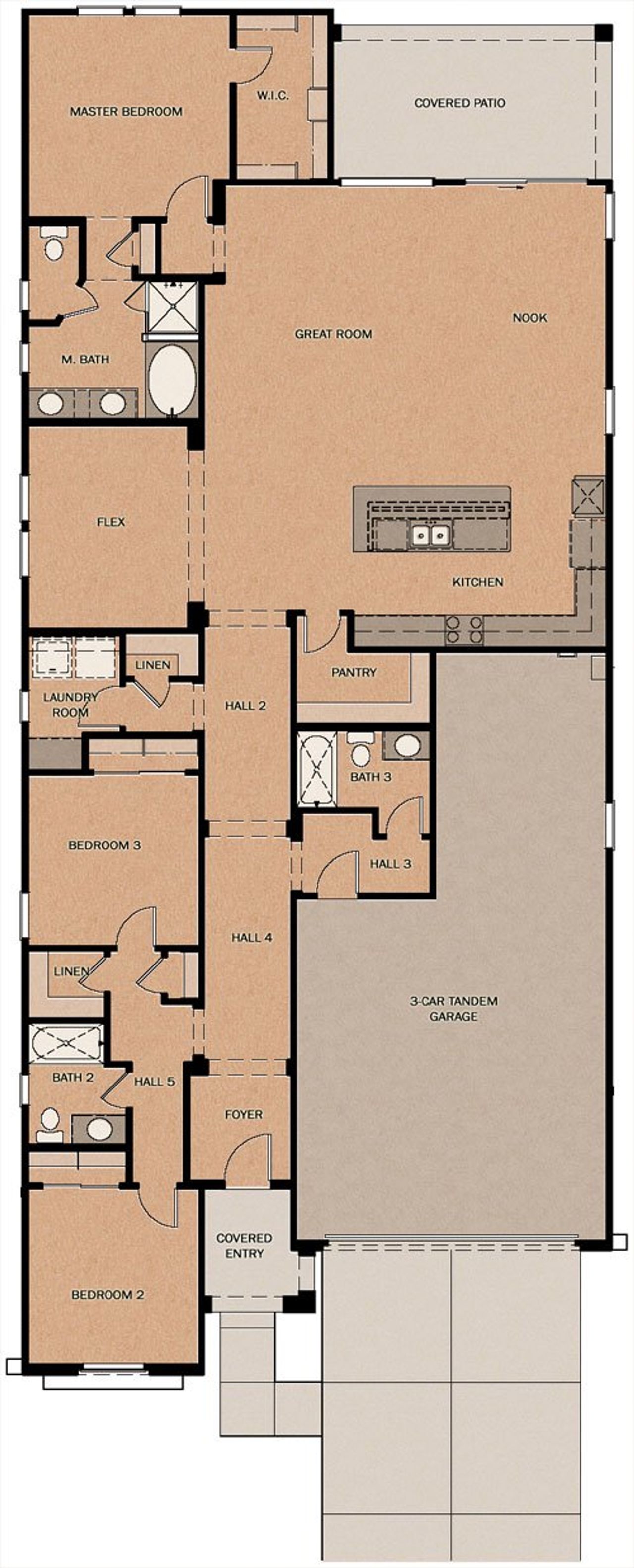 2D floor plan layout of this home in Cascades at Prasada, Surprise, AZ (Image 2).