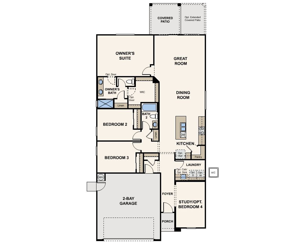 2D floor plan layout for the Wren by Century Communities in El Cidro, Goodyear, AZ (Image 2).