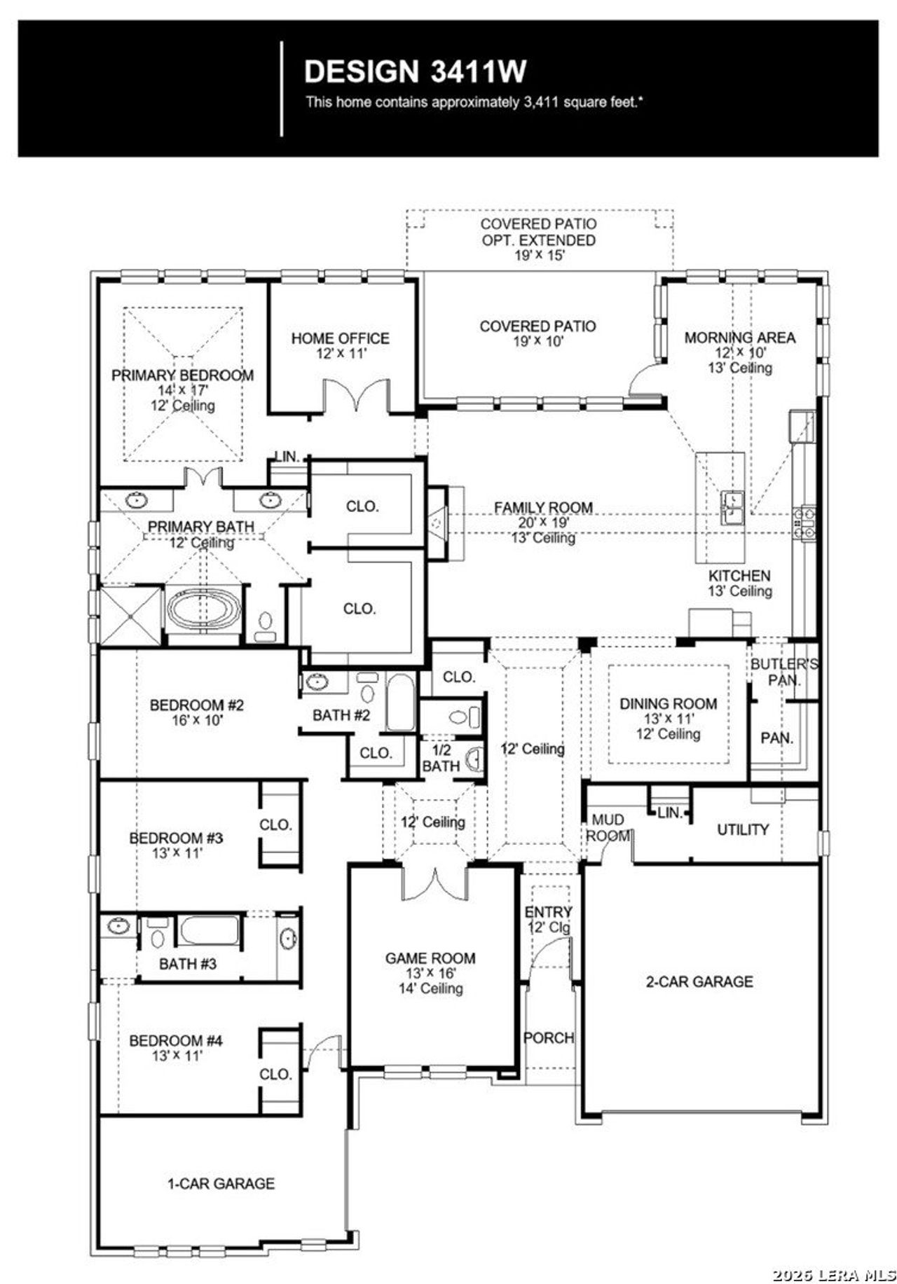 2D floor plan layout of this home in Kinder Ranch, San Antonio, TX (Image 2).
