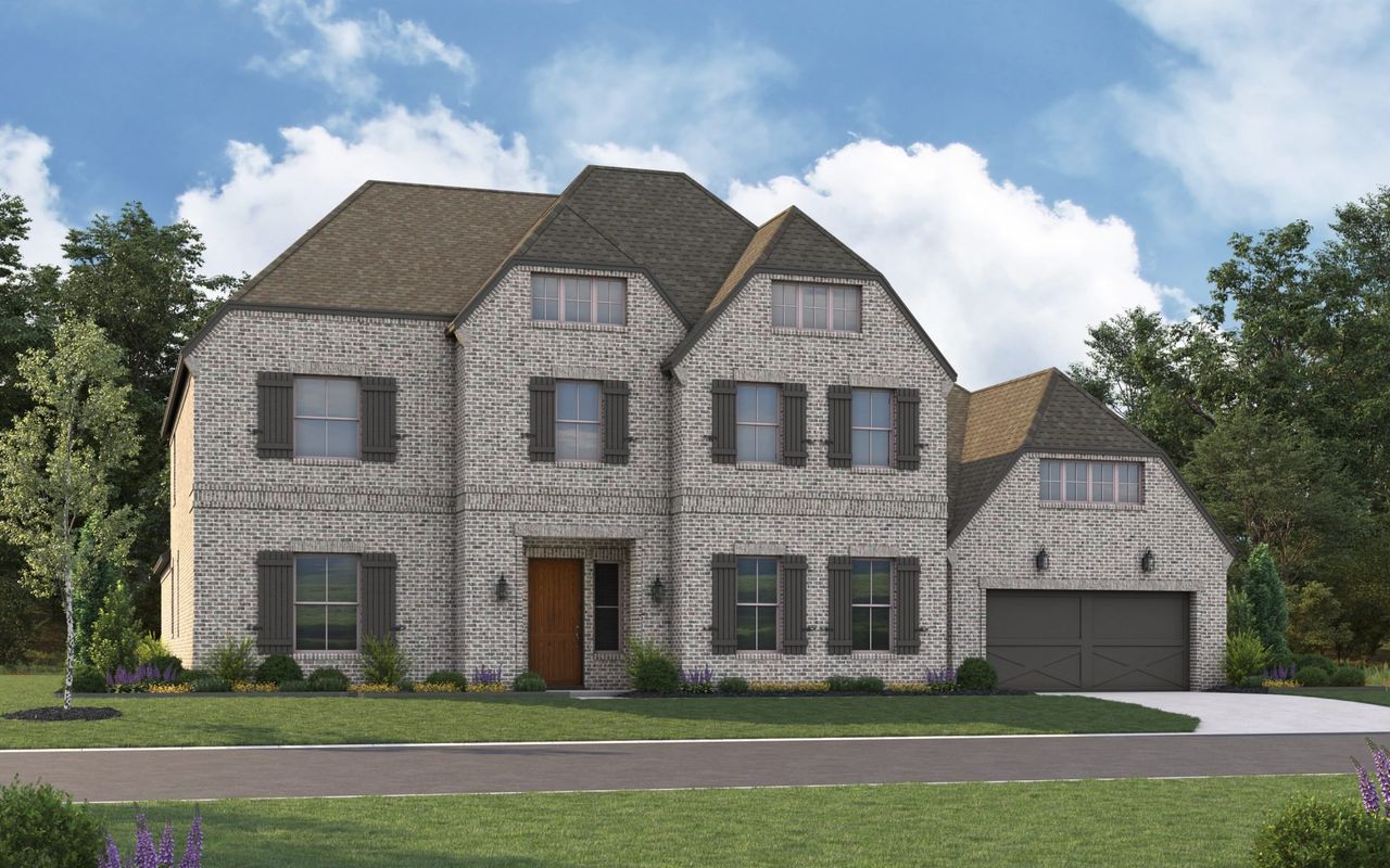 Representative exterior photo of a completed home built from the 7042 by Tradition Homes in Furst Ranch – 80′ Lots, Prosper, TX (Image 2).