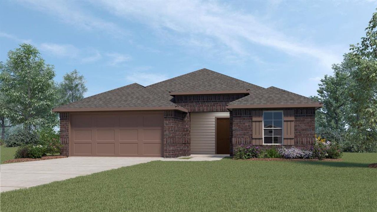 Front exterior of a new home in Cartwright Ranch, Crandall, TX, highlighting curb appeal (Image 2).