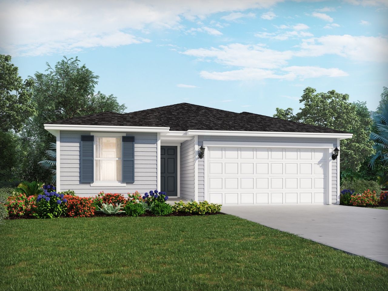 Representative exterior photo of a completed home built from the Callaway by Meritage Homes in Cypress Meadows - Classic Series, Jacksonville, FL (Image 2). Representative exterior photo of a completed home built from the Callaway by Meritage Homes in Cypress Meadows - Classic Series, Jacksonville, FL (Image 2).