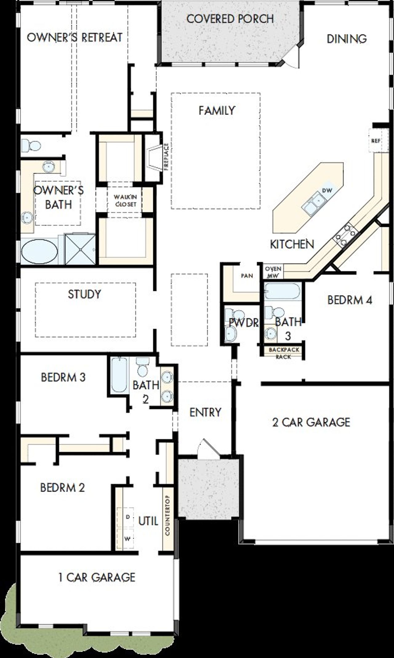 2D floor plan layout of this home in Redden Farms - Manor Series, Midlothian, TX (Image 2).