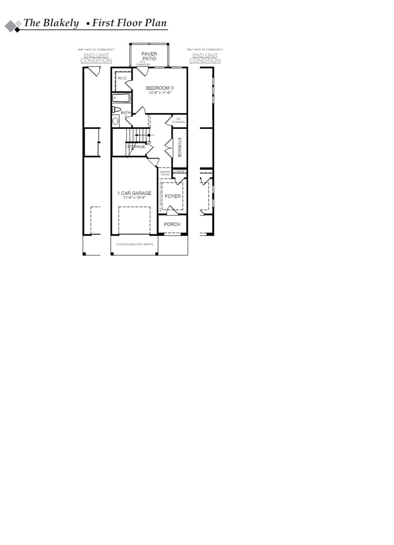 2D floor plan layout of this home in The Bluffs at Pinefield Townhomes, Charleston, SC (Image 2).