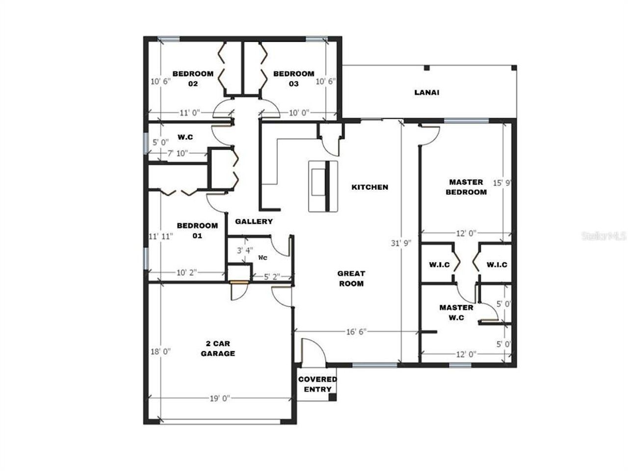 2D floor plan layout of this home in , Kissimmee, FL (Image 2). 2D floor plan layout of this home in , Kissimmee, FL (Image 2).