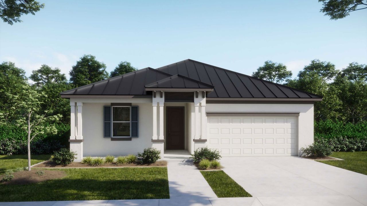 Front exterior of a new home in The Vue, Satellite Beach, FL, highlighting curb appeal (Image 2).