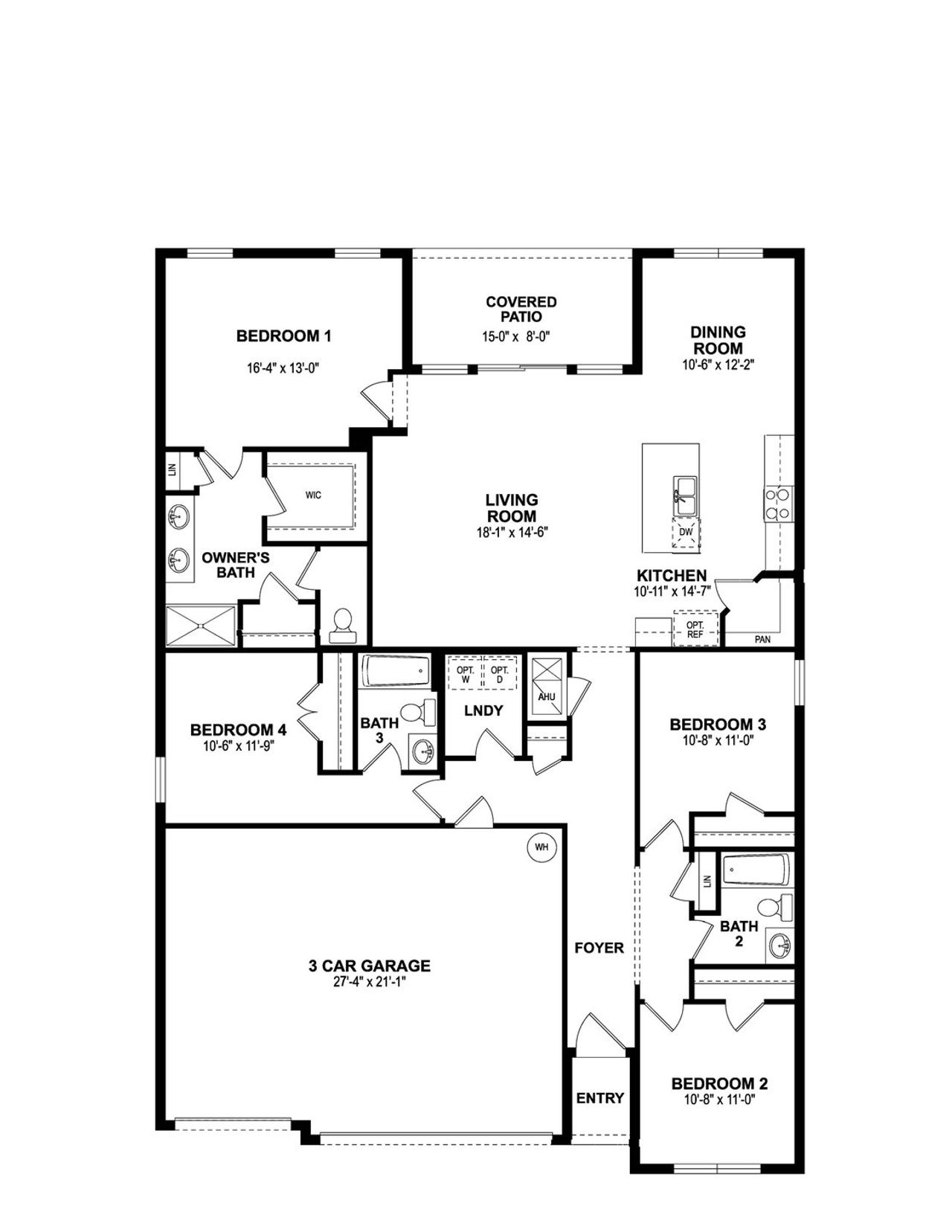 2D floor plan layout for the MADISON by D.R. Horton in Deep Creek Tradition Series, Punta Gorda, FL (Image 2).