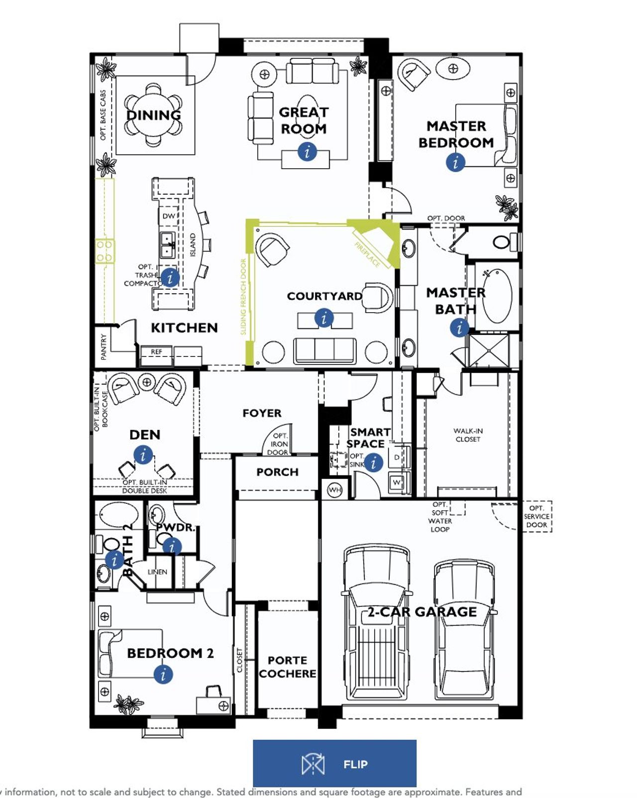 2D floor plan layout for the Positano by Shea Homes in Encanterra® a Trilogy® Resort Community, Queen Creek, AZ (Image 2).
