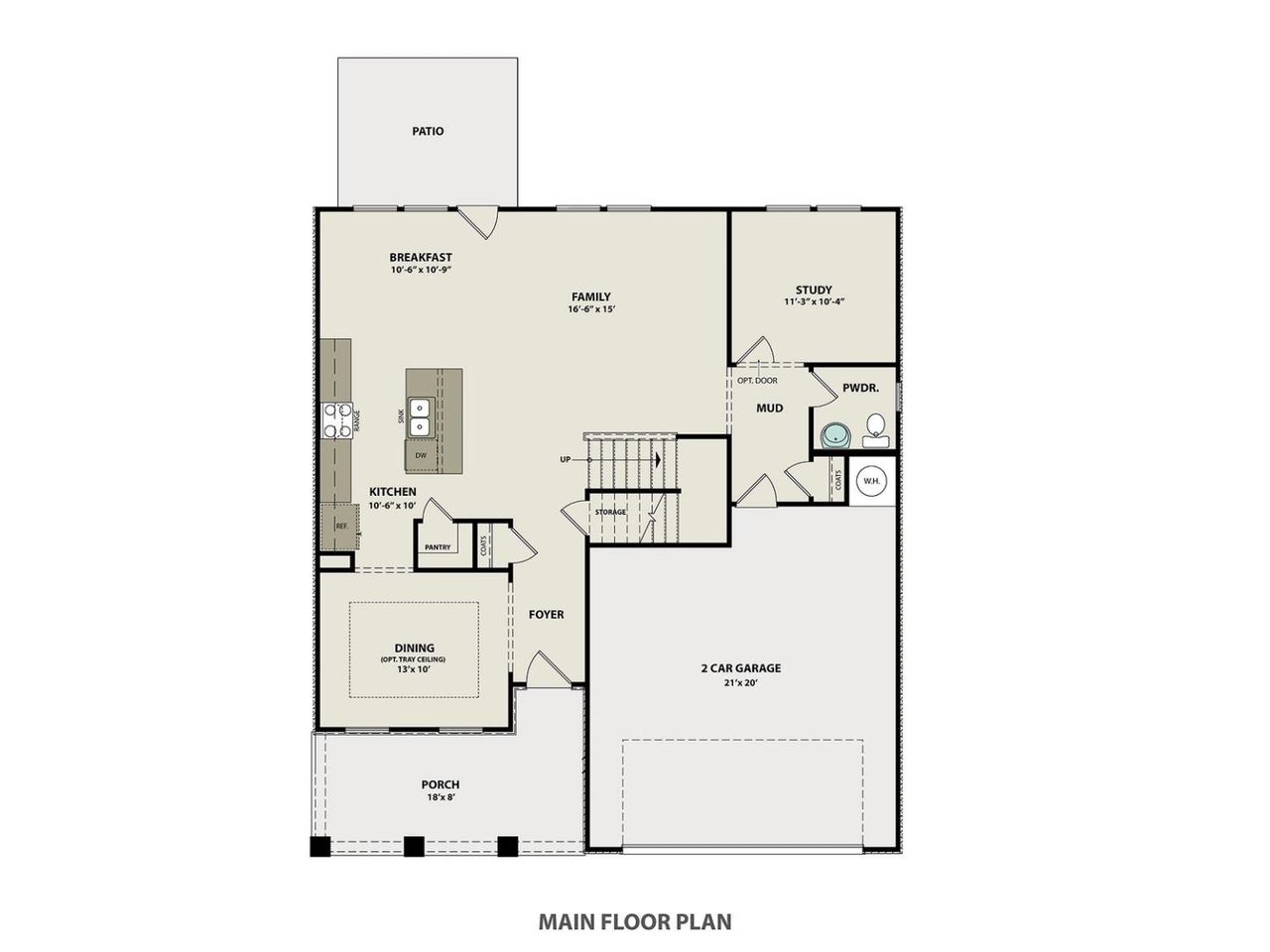 2D floor plan layout for the The Willow B by Davidson Homes LLC in Woods Crossing, Gallatin, TN (Image 2).