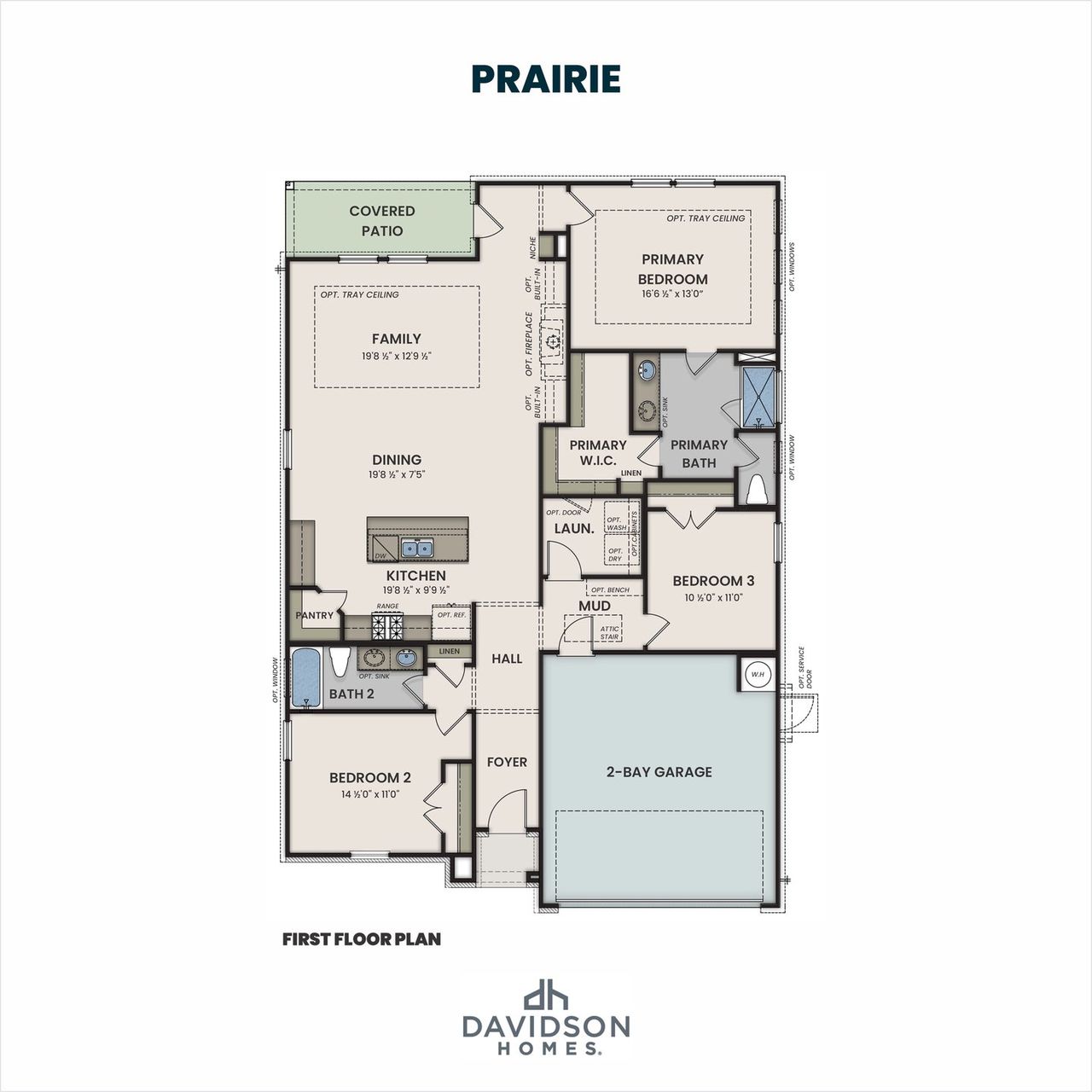 2D floor plan layout for the The Prairie B by Davidson Homes LLC in Woods Crossing, Gallatin, TN (Image 2).