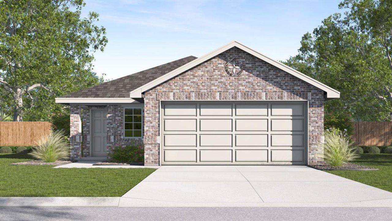 Front exterior of a new home in Elevon, Lavon, TX, highlighting curb appeal (Image 2).