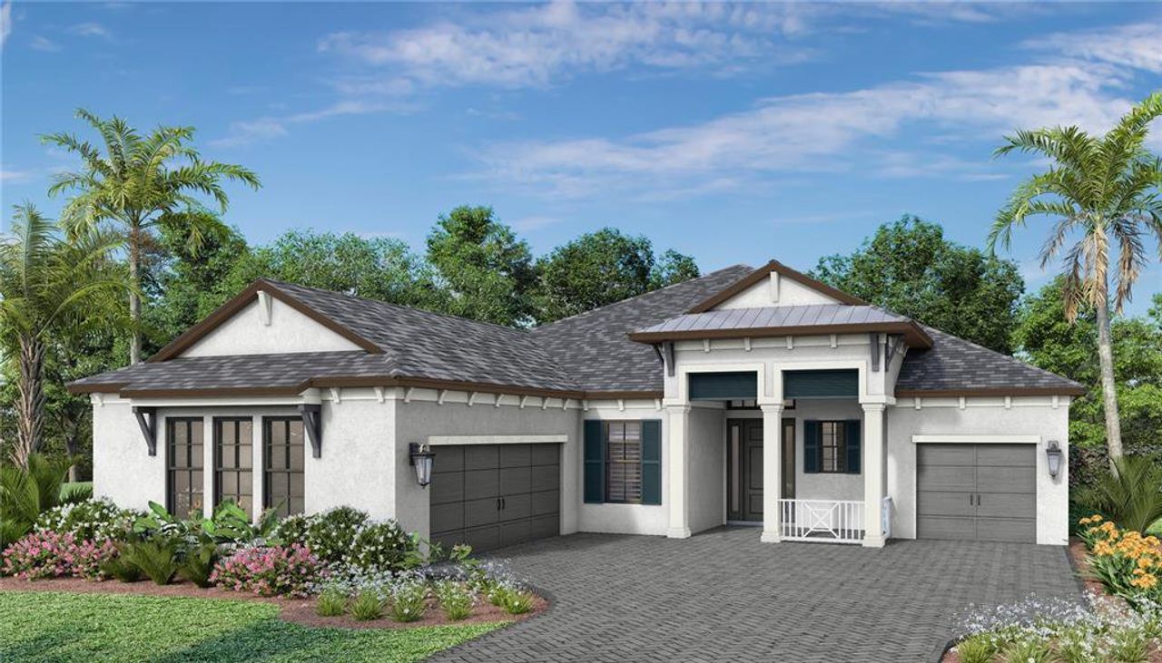 Front exterior of a new home in Tideline, Bradenton, FL, highlighting curb appeal (Image 2).