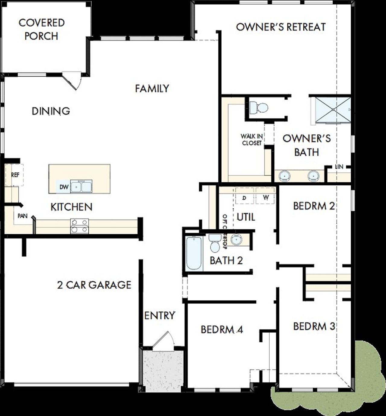 2D floor plan layout of this home in Sunfield, Buda, TX (Image 2).