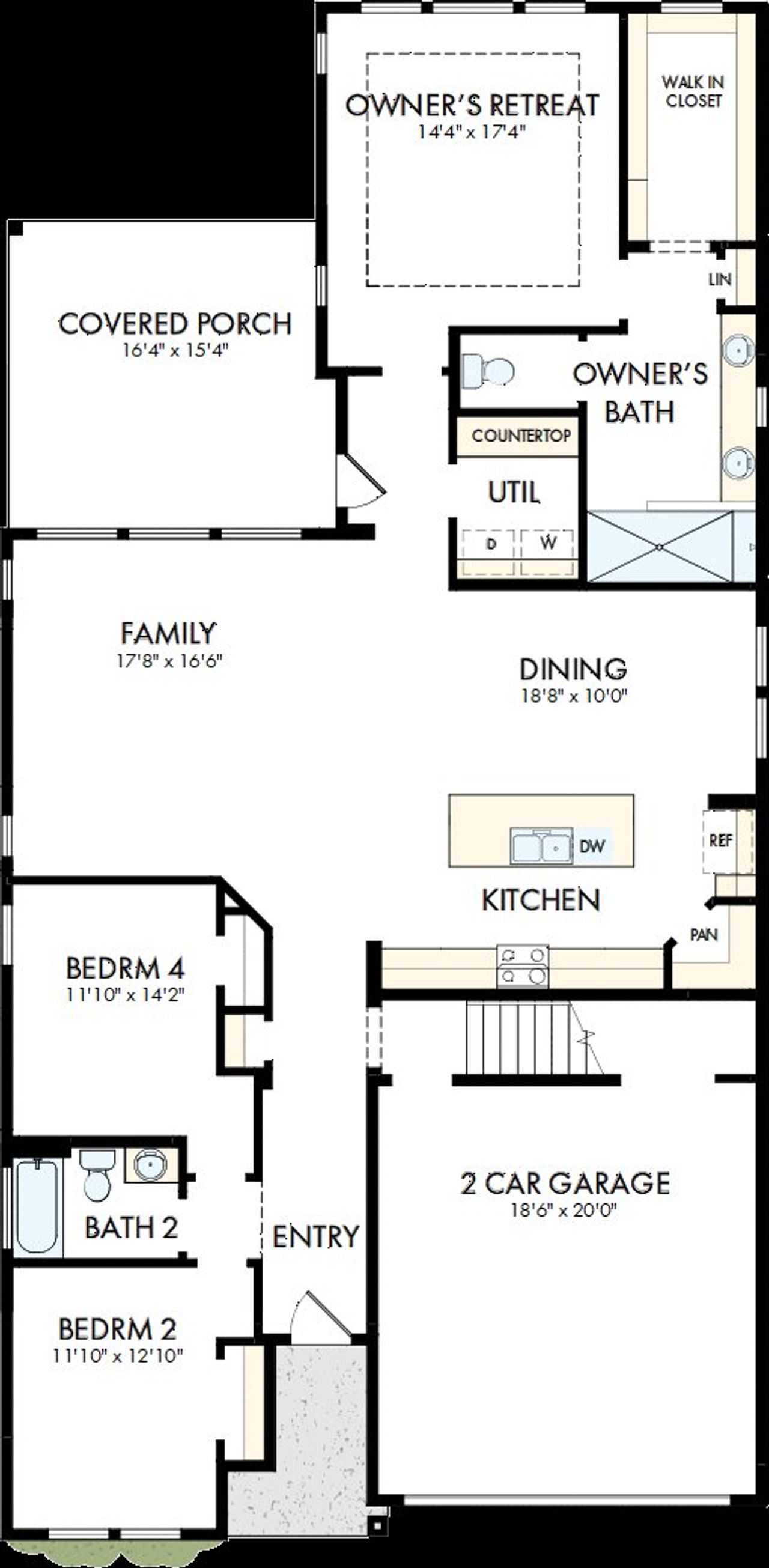 2D floor plan layout of this home in Lanier Landing - Retreat Collection, Gainesville, GA (Image 2).
