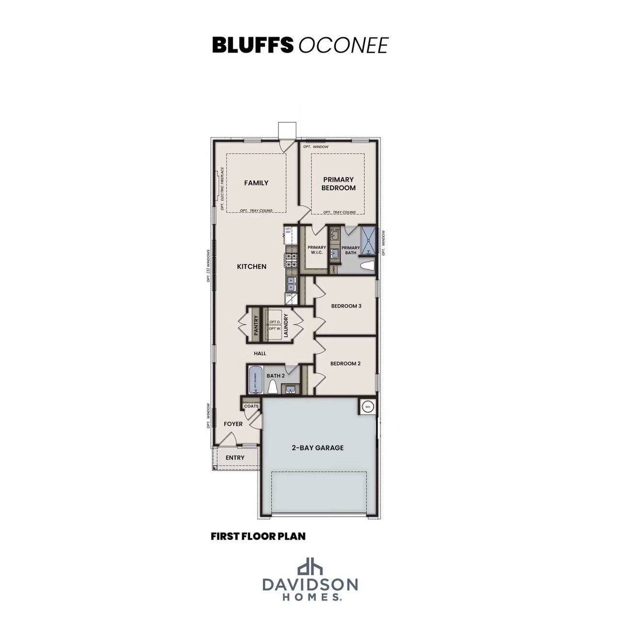 2D floor plan layout for the The Oconee B by Davidson Homes LLC in The Bluffs, Canton, GA (Image 2).