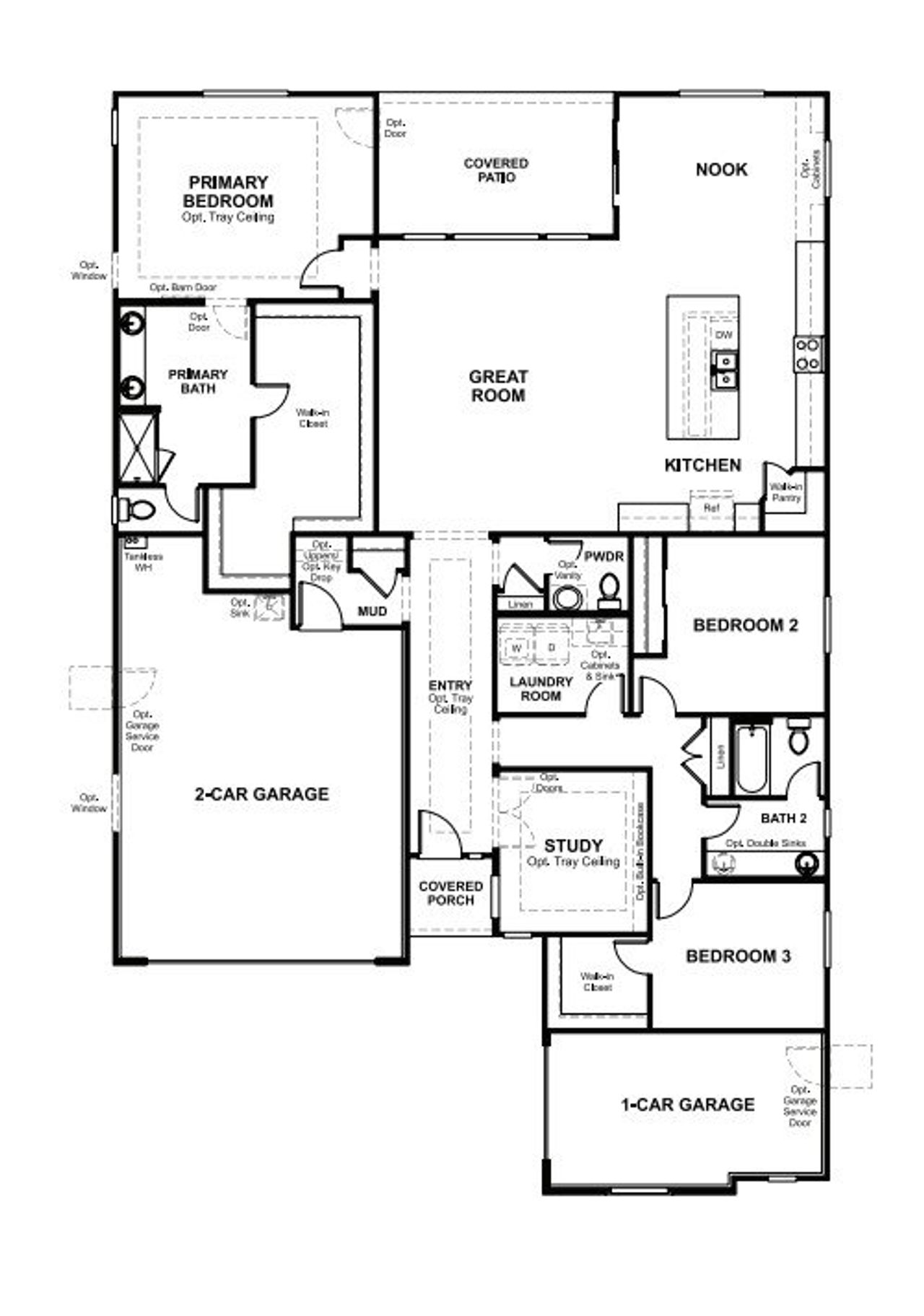 2D floor plan layout of this home in Estates at Arroyo Seco, Buckeye, AZ (Image 2).