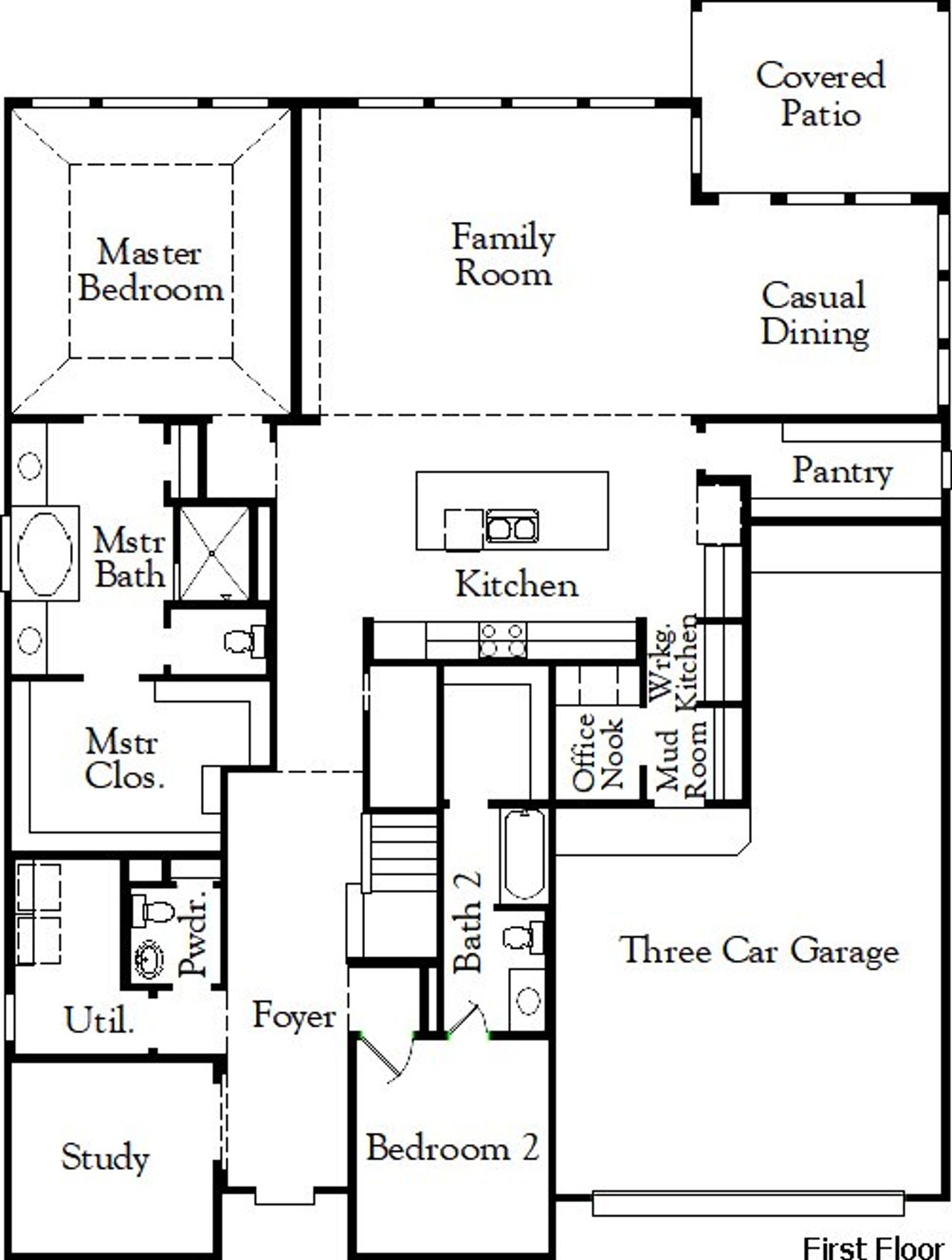 2D floor plan layout of this home in The Grove at Blackhawk, Pflugerville, TX (Image 2).