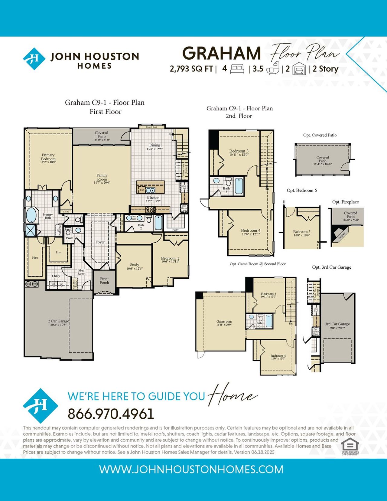 2D floor plan layout for the Graham by John Houston Homes in Bull Hide Estates, Hewitt, TX (Image 2).