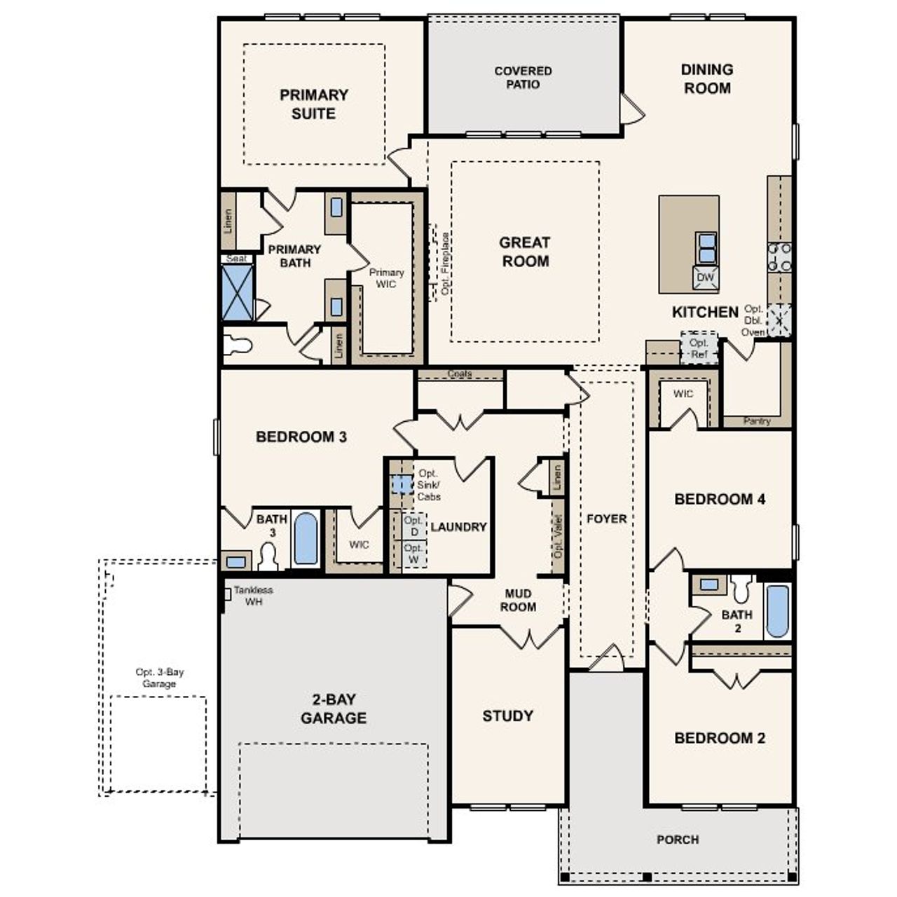 2D floor plan layout of this home in Overland Grove, Forney, TX (Image 2).