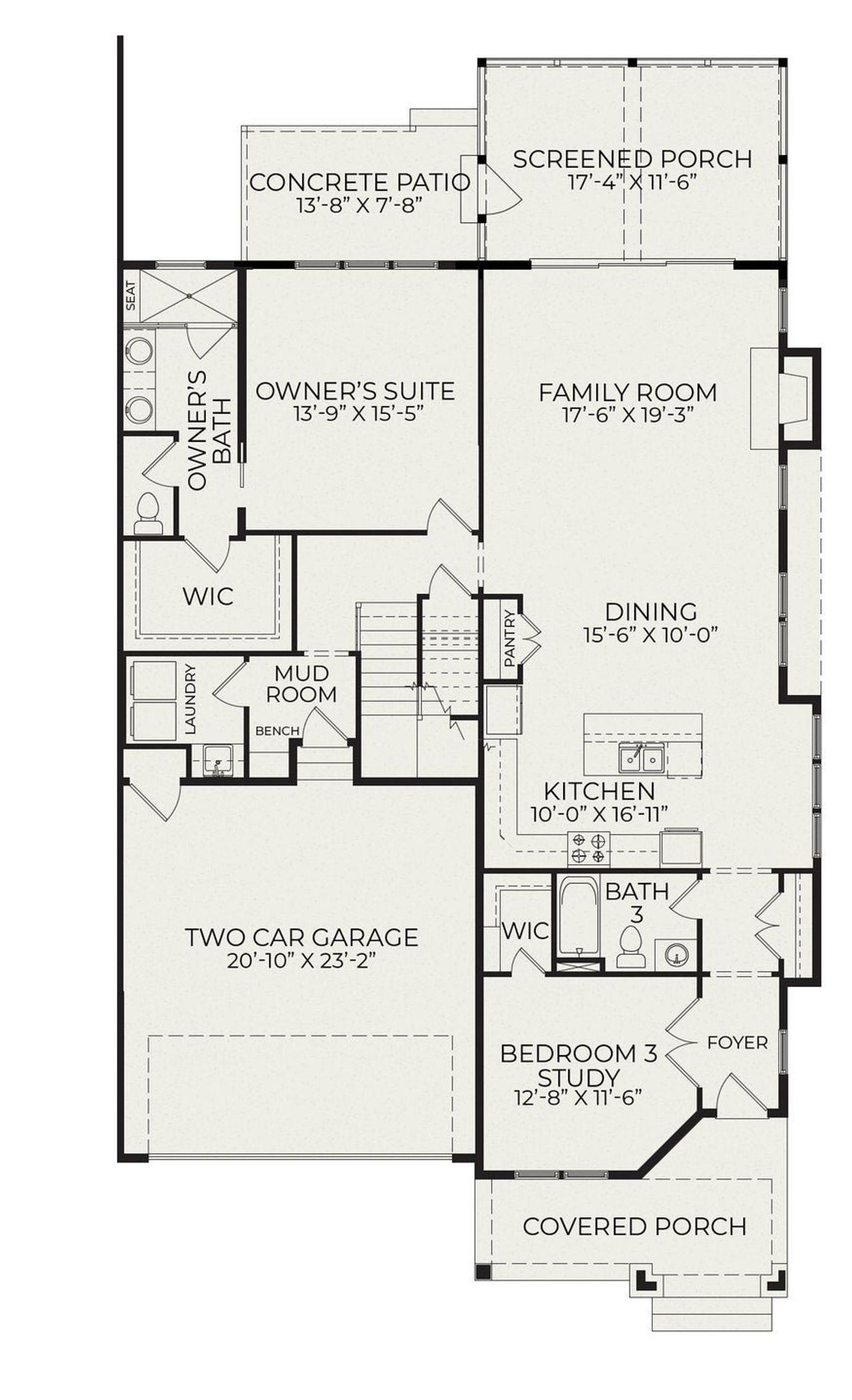 2D floor plan layout for the Townhome A Exterior by Homes by Dickerson in Bronze Leaf at Croasdaile Farm, Durham, NC (Image 2).