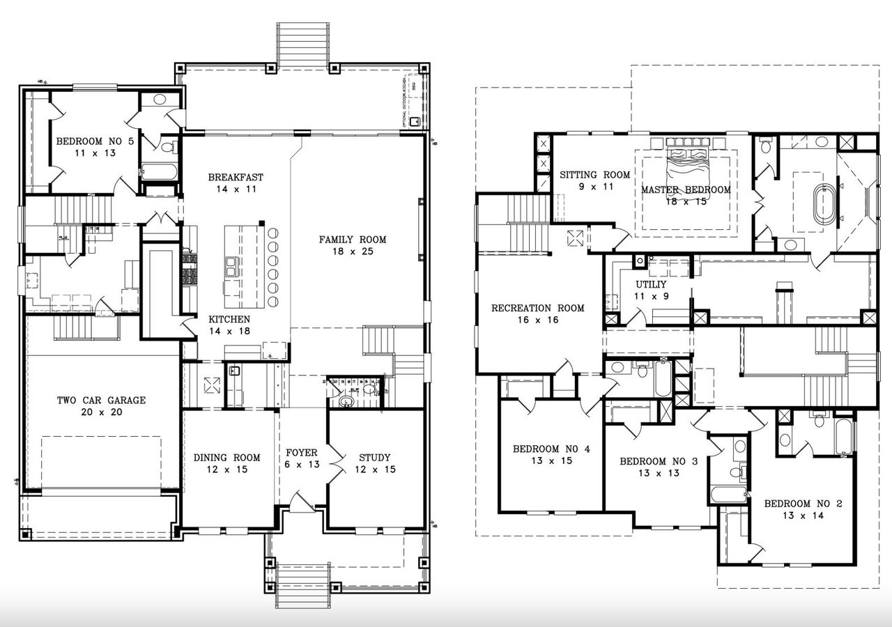 2D floor plan layout for the Allen 4981 by J. Patrick Homes in Braeswood Place, Houston, TX (Image 2).