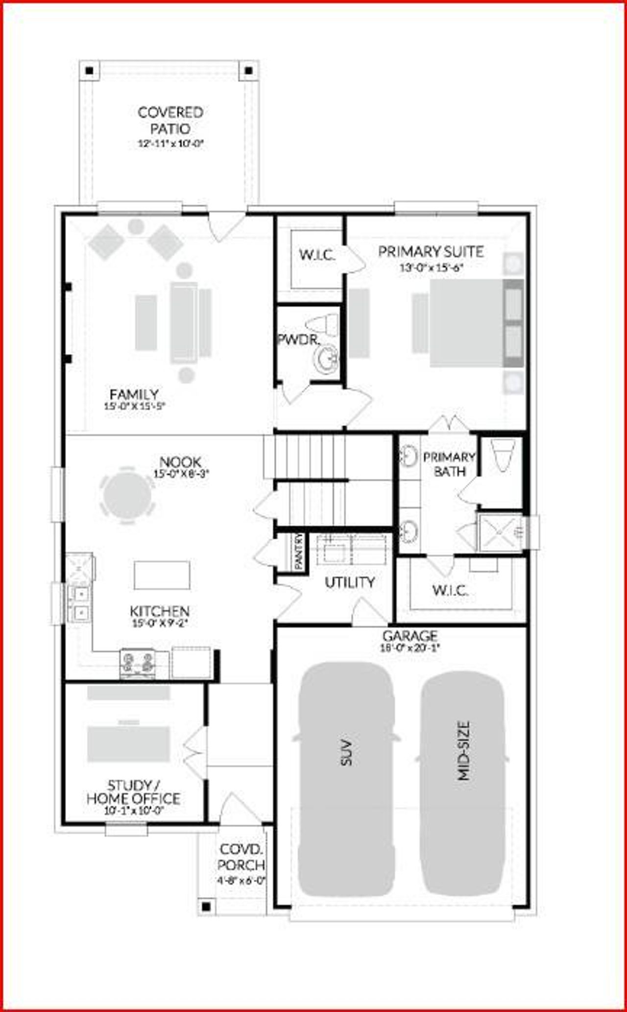 2D floor plan layout of this home in Prairie Winds, Hutto, TX (Image 2).