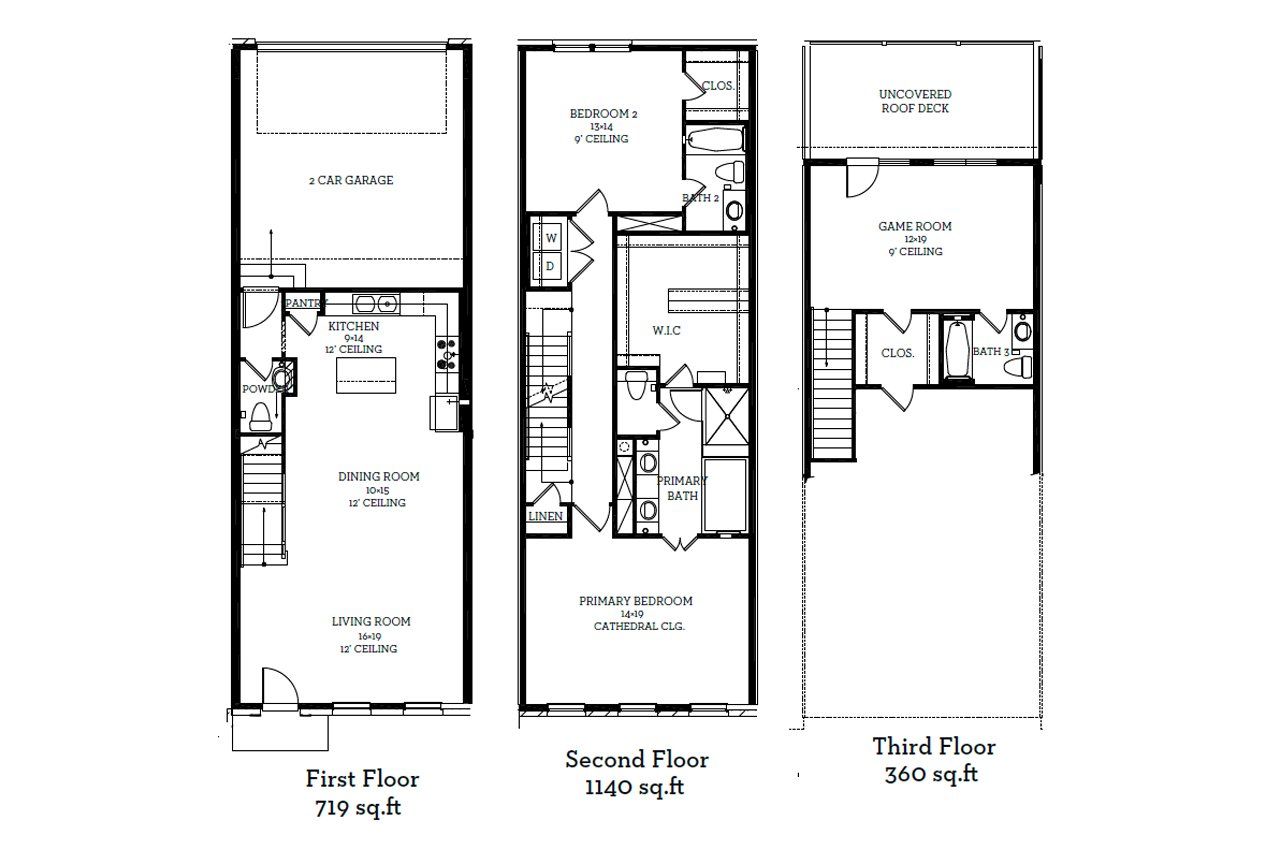 2D floor plan layout of this home in 1897 Townhomes at Downtown Plano, Plano, TX (Image 2).