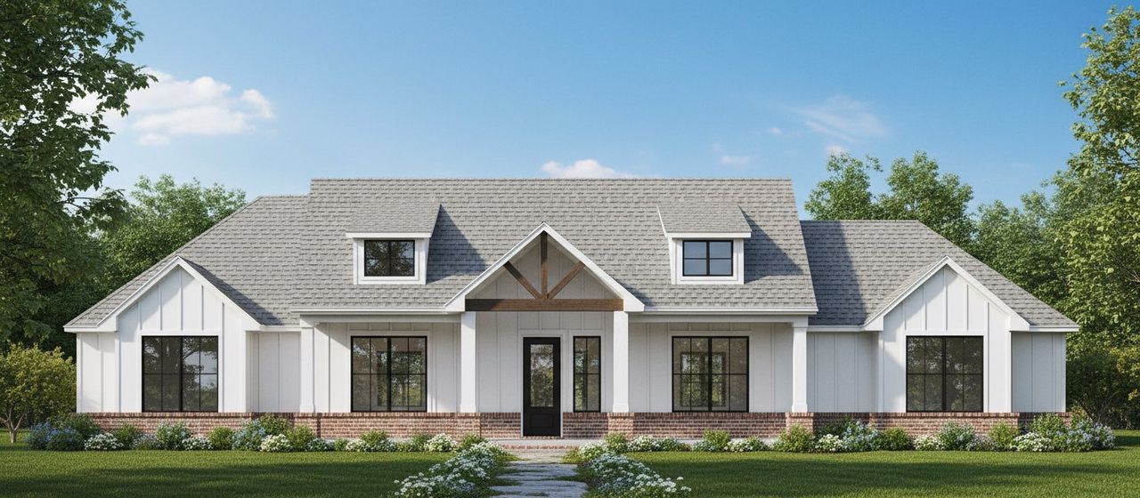 Representative exterior photo of a completed home built from the The Clover by Kenmark Homes in Zion Valley, Poolville, TX (Image 2).