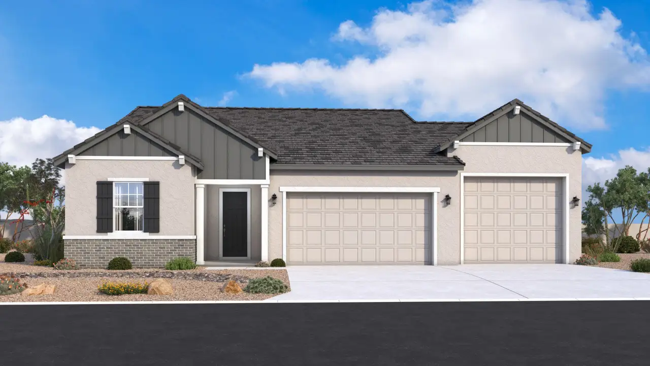 Representative exterior photo of a completed home built from the Horseshoe by DRB Homes in Windrose, Waddell, AZ (Image 2).
